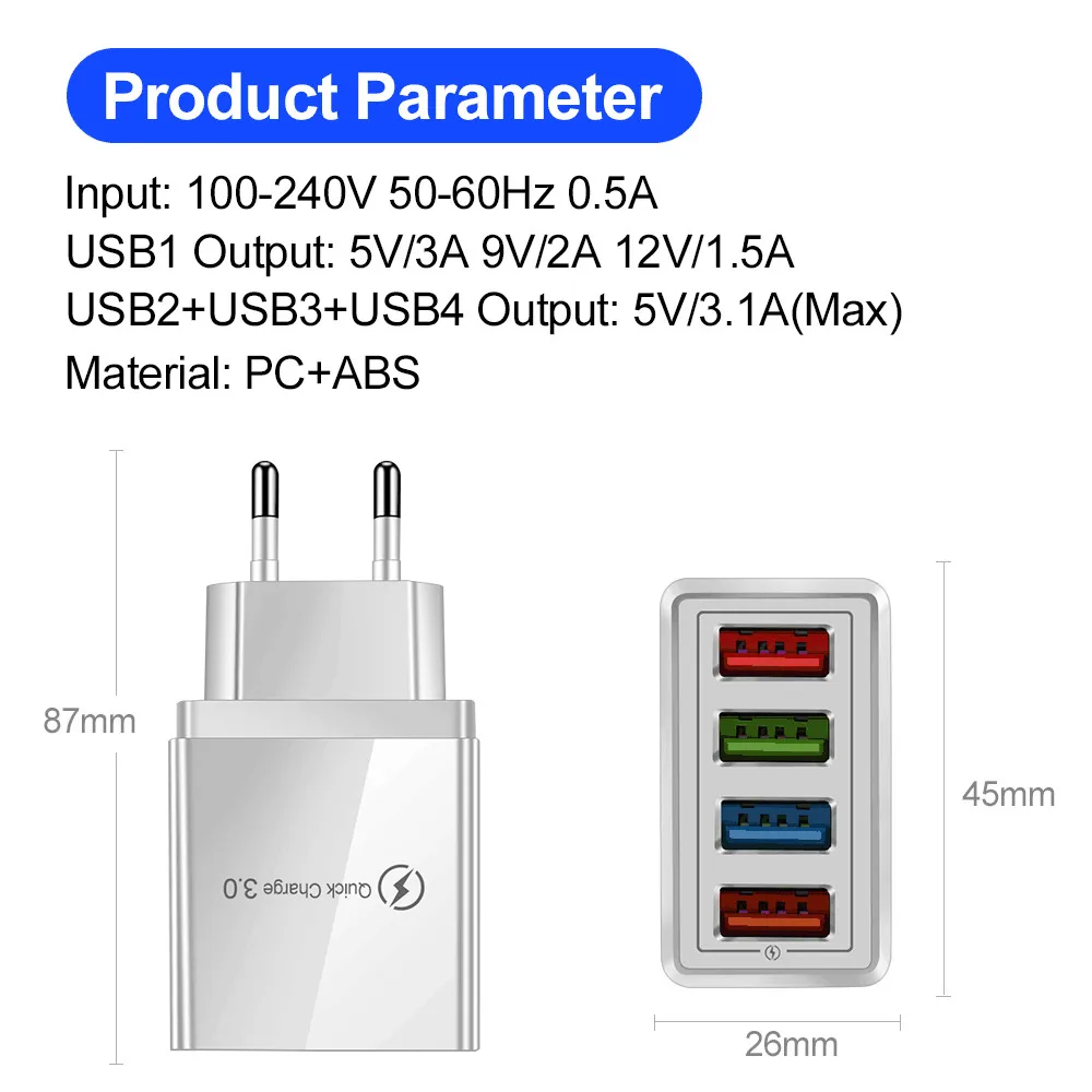 Quick Charge 3.0 USB Charger Adapter for iPhone 14 13 12 11 Pro Max – EU/US Plug - Image 3