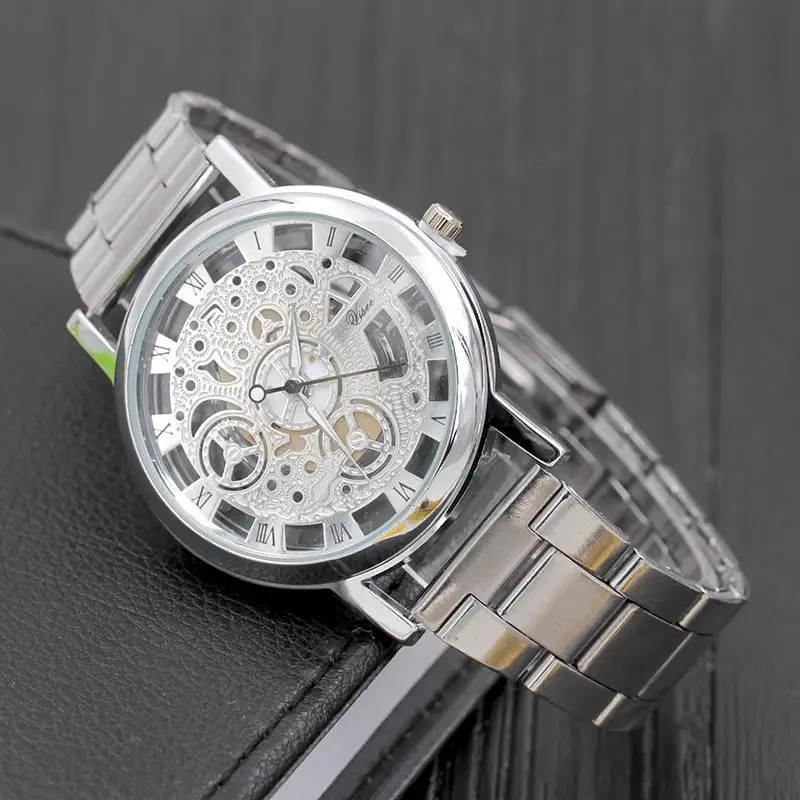Skeleton Watch for Man – Quartz Steel Band Wristwatch Gift - Image 3